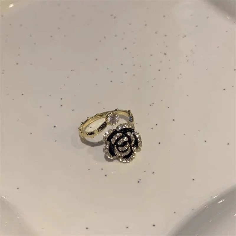 💍台灣現貨🌿韓系輕奢鋯石山茶花開口戒指 滴油山茶花戒指 ins高級感小眾設計小香風指環開口食指戒【O10】-規格圖11