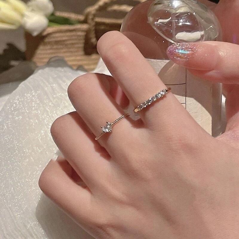 💍台灣現貨🌿細戒指 輕奢小眾精緻愛心食指戒 韓國ins氣質甜美微鑲水鑽可調整指環 食指開口戒【O51】-細節圖2