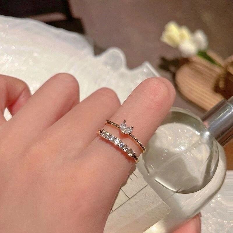💍台灣現貨🌿細戒指 輕奢小眾精緻愛心食指戒 韓國ins氣質甜美微鑲水鑽可調整指環 食指開口戒【O51】-細節圖4