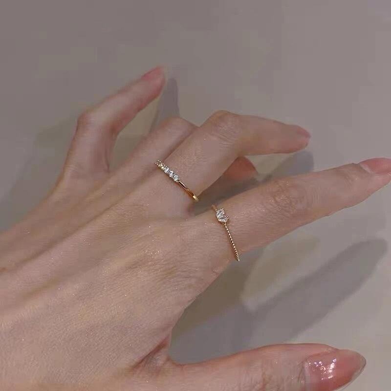 💍台灣現貨🌿細戒指 輕奢小眾精緻愛心食指戒 韓國ins氣質甜美微鑲水鑽可調整指環 食指開口戒【O51】-細節圖6