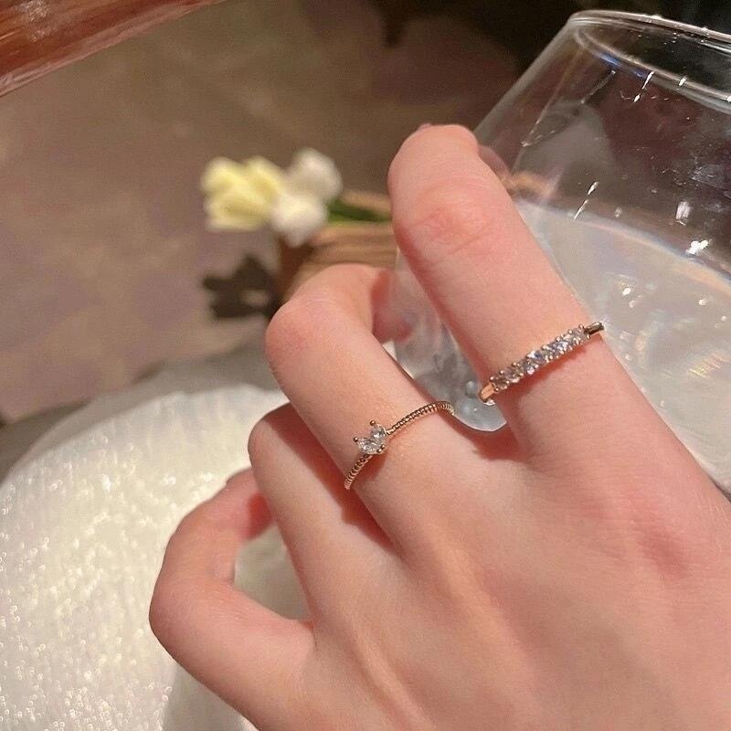 💍台灣現貨🌿細戒指 輕奢小眾精緻愛心食指戒 韓國ins氣質甜美微鑲水鑽可調整指環 食指開口戒【O51】-細節圖8