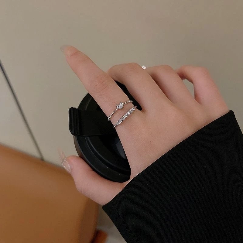 💍台灣現貨🌿細戒指 輕奢小眾精緻愛心食指戒 韓國ins氣質甜美微鑲水鑽可調整指環 食指開口戒【O51】-細節圖9