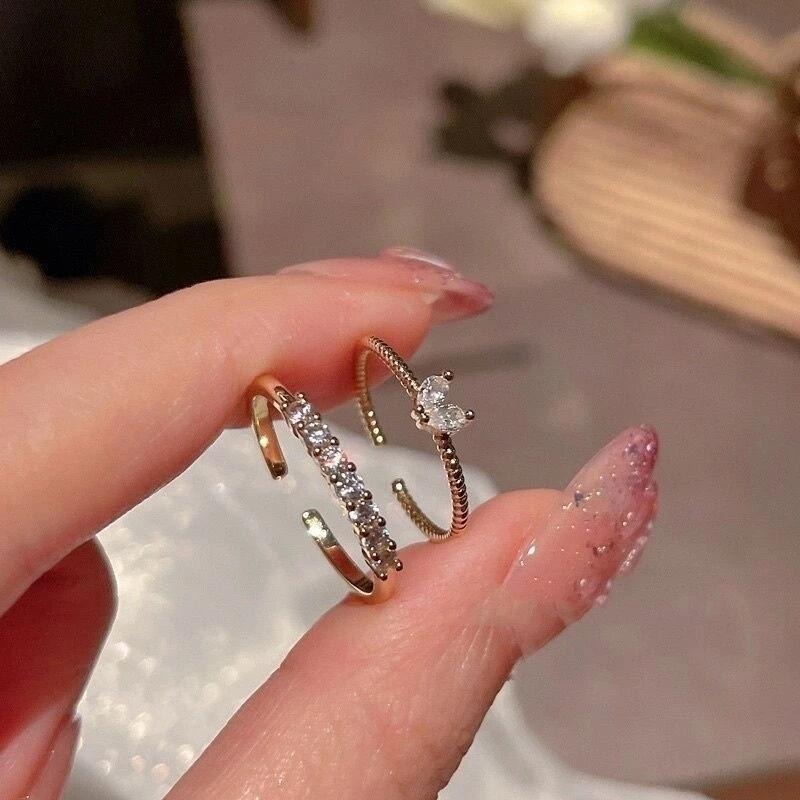 💍台灣現貨🌿細戒指 輕奢小眾精緻愛心食指戒 韓國ins氣質甜美微鑲水鑽可調整指環 食指開口戒【O51】-規格圖9