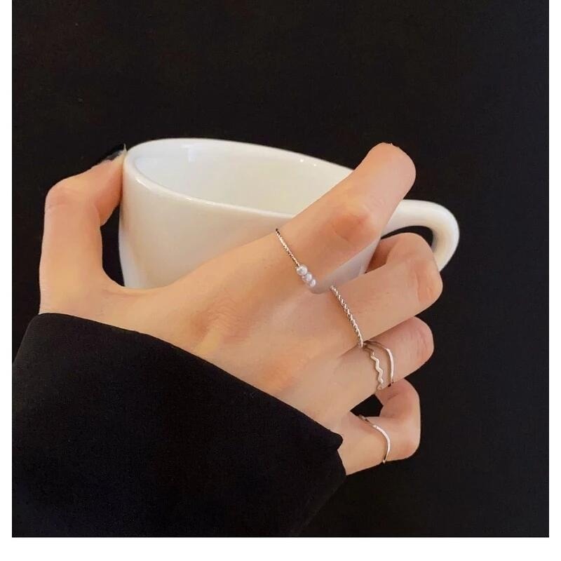 💍台灣現貨🌿唯美五件組合珍珠套裝食指戒指女ins潮小眾簡約冷淡風關節戒尾戒指環【O59】-細節圖7