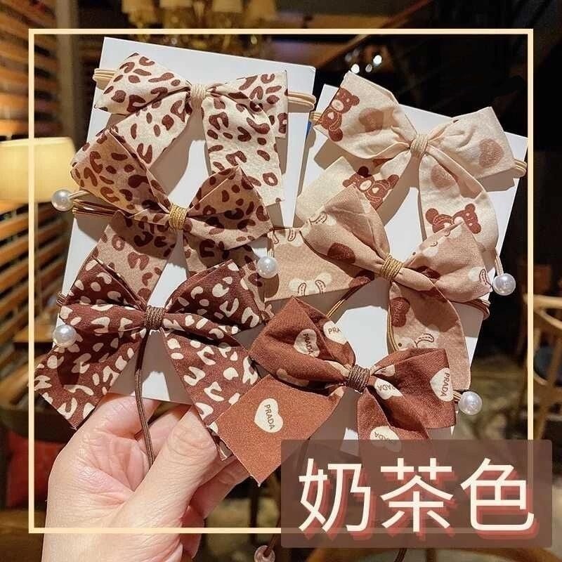 ✨台灣現貨🌿奶茶色髮繩 蝴蝶結珍珠髮圈 網紅ins韓版新款髮圈 彈力髮繩 綁馬尾 扎丸子頭髮飾【ND7】-細節圖2