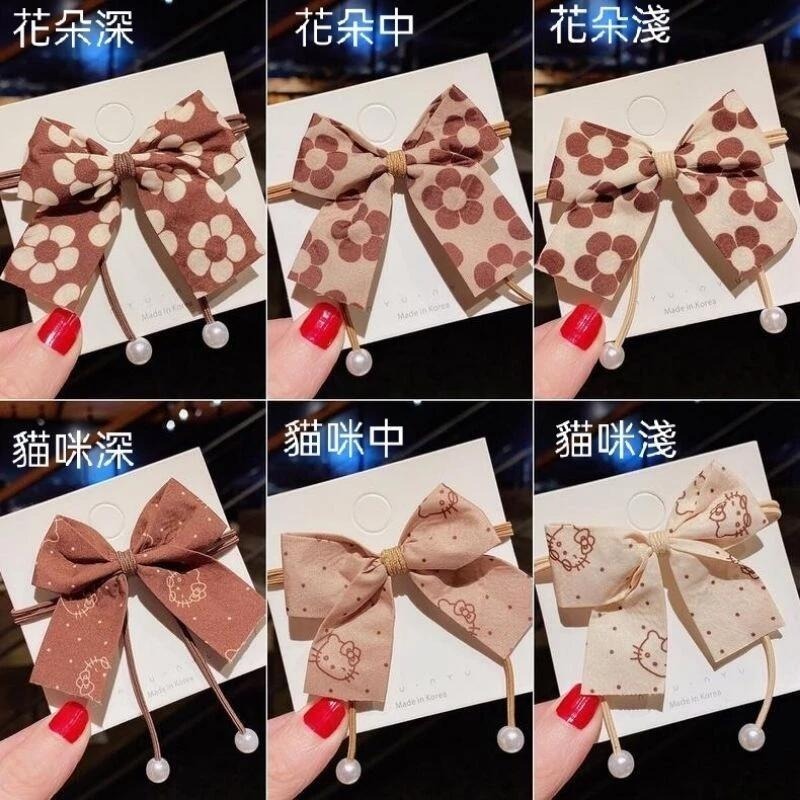 ✨台灣現貨🌿奶茶色髮繩 蝴蝶結珍珠髮圈 網紅ins韓版新款髮圈 彈力髮繩 綁馬尾 扎丸子頭髮飾【ND7】-細節圖7