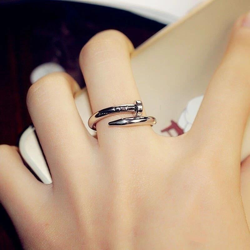 💍台灣現貨🌿日韓潮人釘子戒指 復古簡約氣質飾品 男女生個性鈦鋼開口戒指 玫瑰金螺絲釘子對戒尾戒食指關節戒【O62】-細節圖3