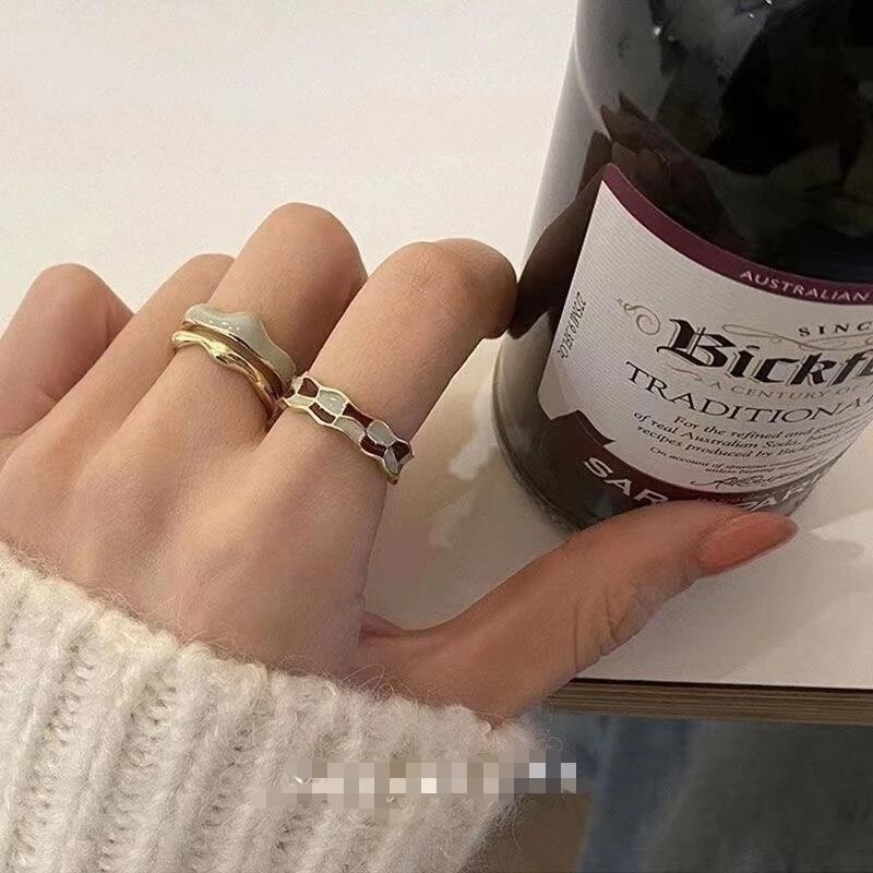 💍台灣現貨🌿新款法式復古兩件套組 琺琅棋盤格戒指 小眾設計感開口ins潮指環【O61】-細節圖4