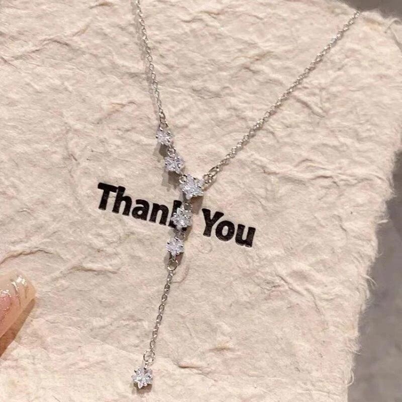 👗台灣現貨🌿韓版簡約鋯石五角星Y字鎖骨鏈 短項鏈 ins不掉色冷淡風鎖骨鏈 甜蜜約會情人節生日禮物【Q80】-細節圖6