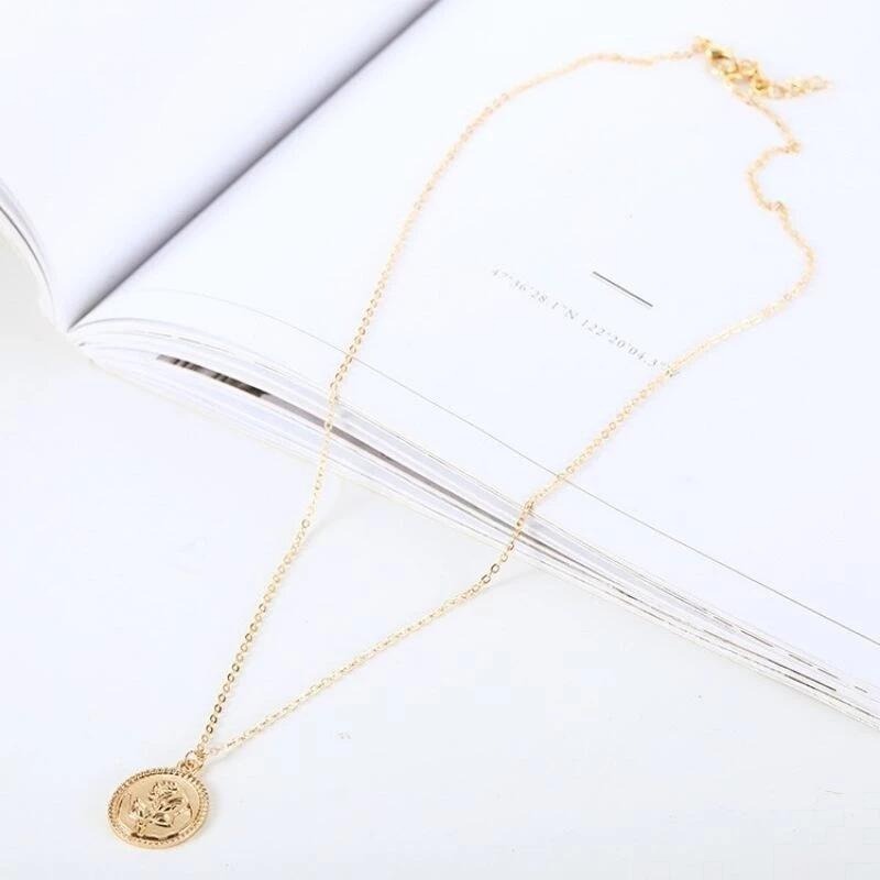 🌹台灣現貨🌿簡約復古項鍊 玫瑰金幣錢幣圓牌硬幣項鍊 玫瑰圓片項鍊 玫瑰花項鍊 簡約設計感項鍊【Q85】-細節圖8