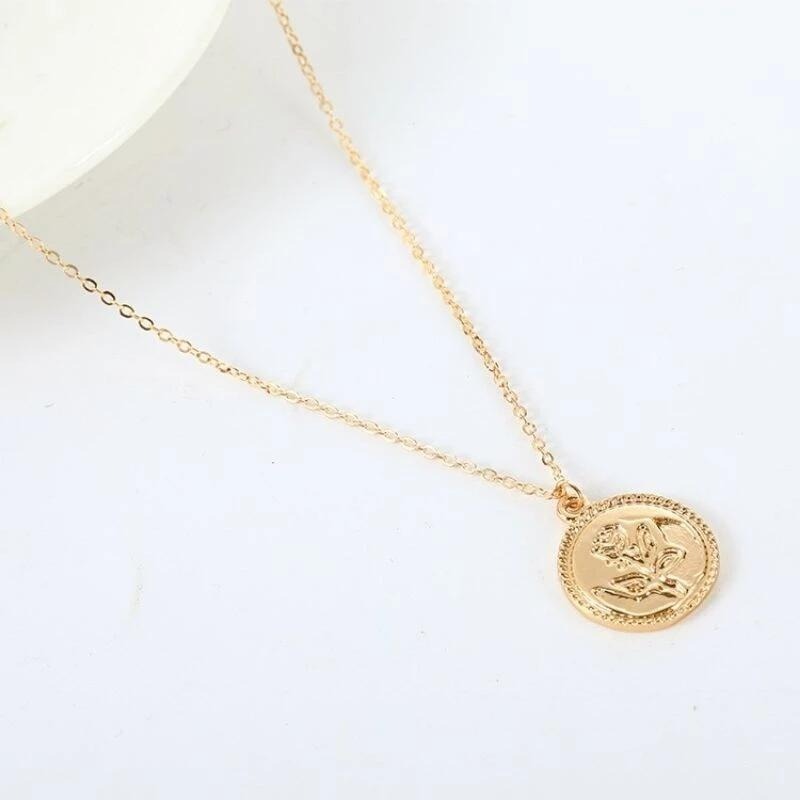 🌹台灣現貨🌿簡約復古項鍊 玫瑰金幣錢幣圓牌硬幣項鍊 玫瑰圓片項鍊 玫瑰花項鍊 簡約設計感項鍊【Q85】-細節圖9