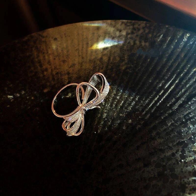 💍台灣現貨🌿 輕奢小眾高級感微鑲鋯石蝴蝶結開口戒指女網紅ins冷淡風食指戒【O71】-細節圖2