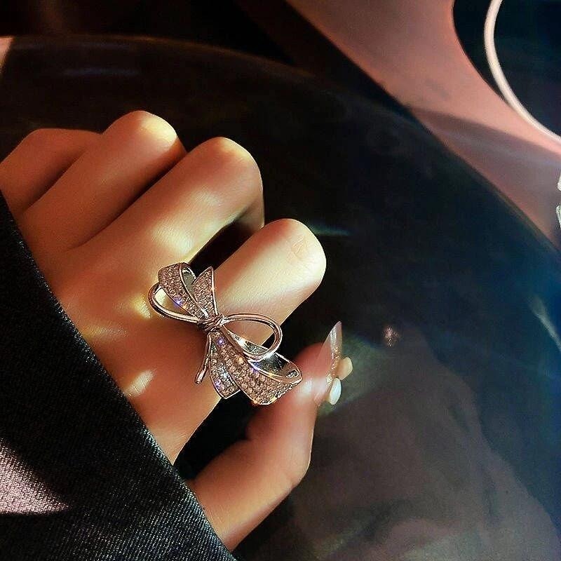 💍台灣現貨🌿 輕奢小眾高級感微鑲鋯石蝴蝶結開口戒指女網紅ins冷淡風食指戒【O71】-細節圖3