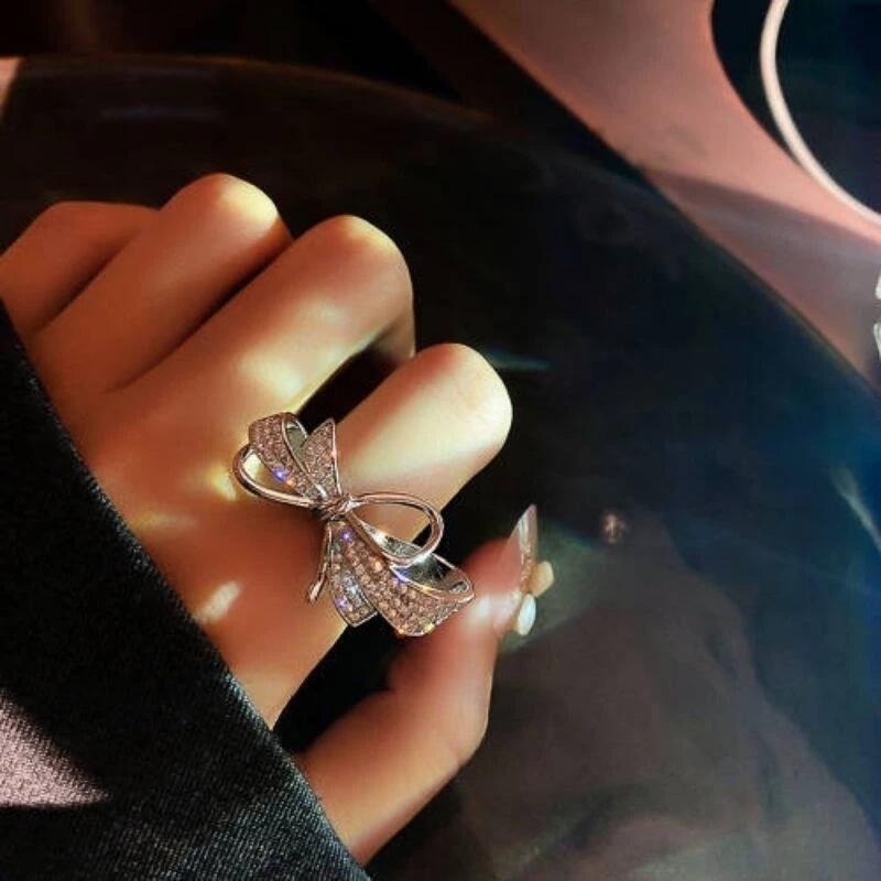 💍台灣現貨🌿 輕奢小眾高級感微鑲鋯石蝴蝶結開口戒指女網紅ins冷淡風食指戒【O71】-細節圖4