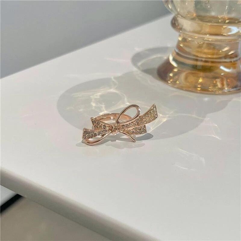 💍台灣現貨🌿 輕奢小眾高級感微鑲鋯石蝴蝶結開口戒指女網紅ins冷淡風食指戒【O71】-細節圖6