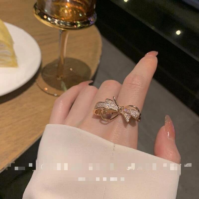 💍台灣現貨🌿 輕奢小眾高級感微鑲鋯石蝴蝶結開口戒指女網紅ins冷淡風食指戒【O71】-細節圖7