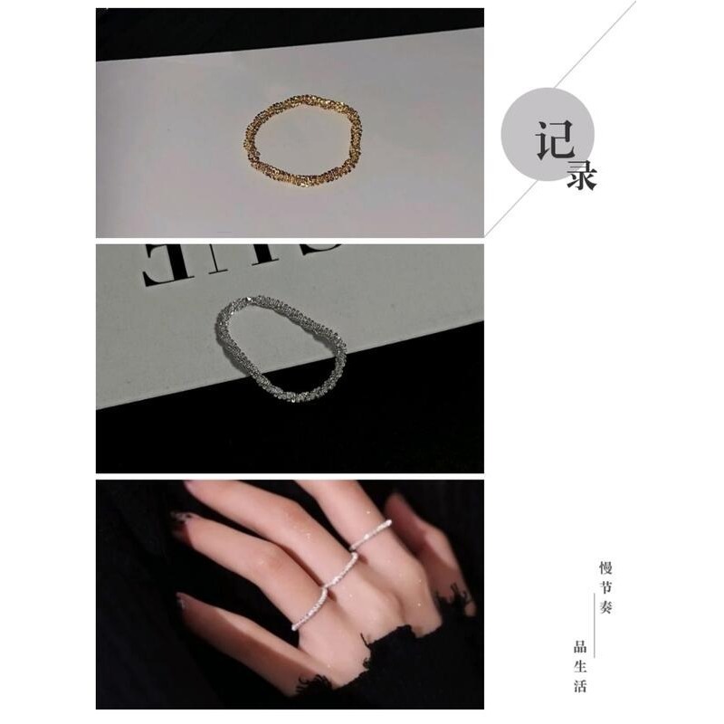 💍台灣現貨🌿波光粼粼戒指 極簡設計感素圈戒指 925銀輕奢精致指環 食指戒 ins潮人戒指 滿天星戒指【O58】-細節圖9