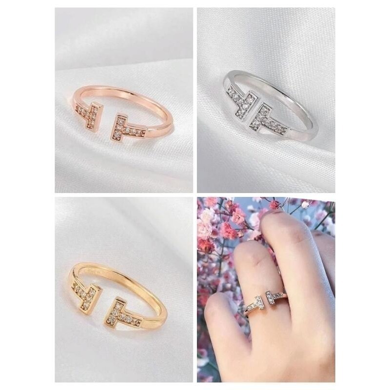 💍台灣現貨🌿經典簡約雙排T戒指 高級感微鑲鑽輕奢冷淡風小眾設計個性ins潮鋯石可調節戒指食指戒【O54】-細節圖10