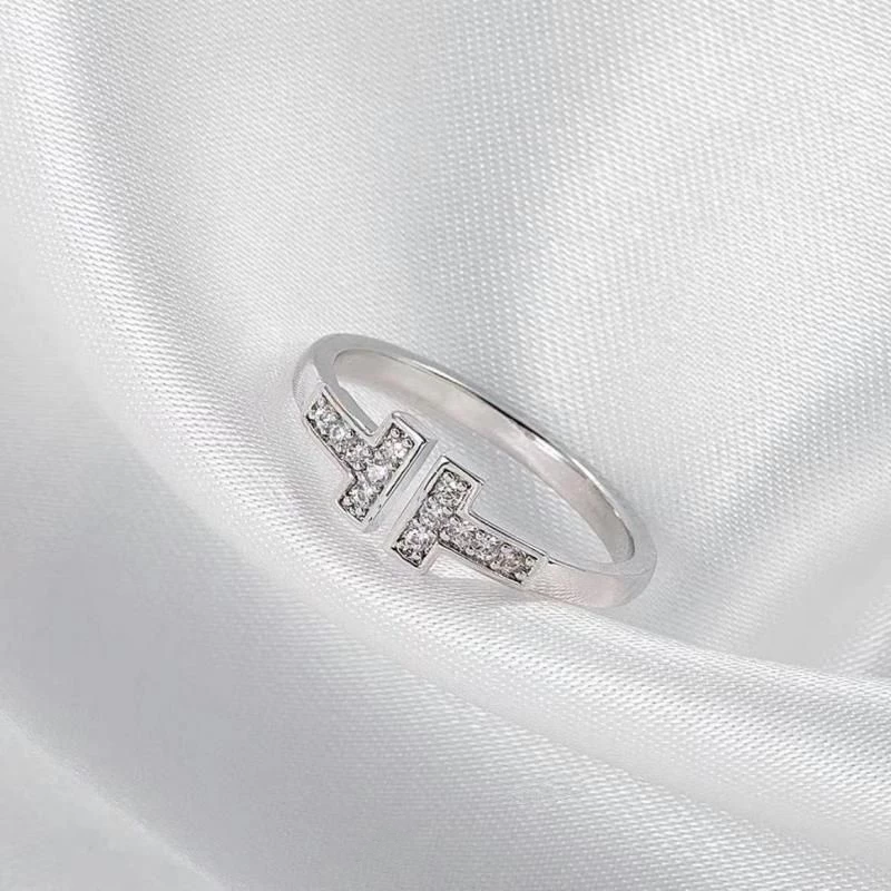 💍台灣現貨🌿經典簡約雙排T戒指 高級感微鑲鑽輕奢冷淡風小眾設計個性ins潮鋯石可調節戒指食指戒【O54】-規格圖10