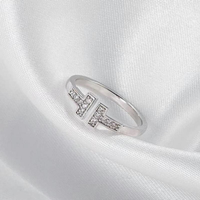 💍台灣現貨🌿經典簡約雙排T戒指 高級感微鑲鑽輕奢冷淡風小眾設計個性ins潮鋯石可調節戒指食指戒【O54】-規格圖10
