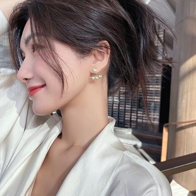 💖台灣現貨🌿爆款925銀針滿鑽愛心前後戴耳環 仙女氣質鑲鑽顯瘦耳飾潮【G186】-細節圖2