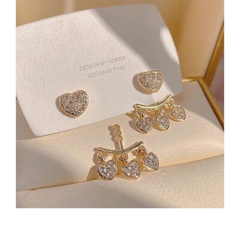 💖台灣現貨🌿爆款925銀針滿鑽愛心前後戴耳環 仙女氣質鑲鑽顯瘦耳飾潮【G186】-細節圖7