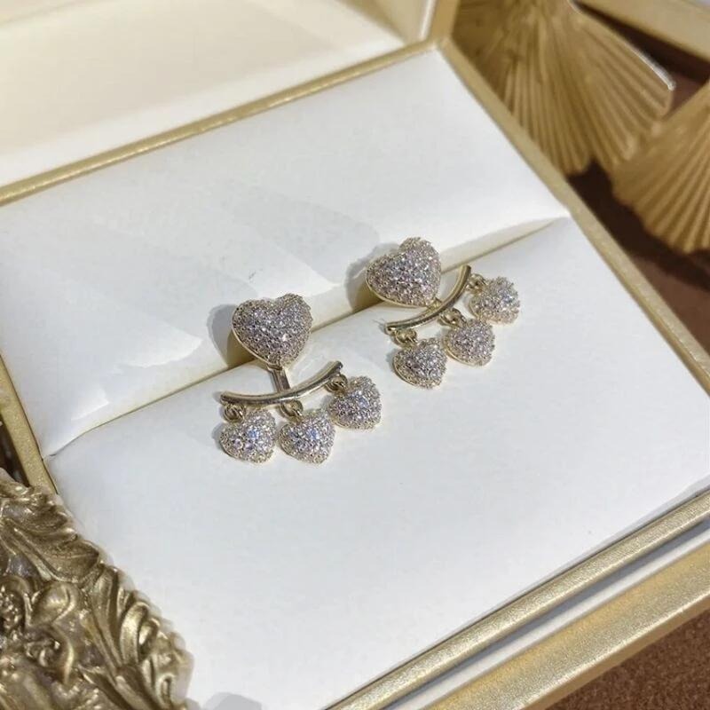 💖台灣現貨🌿爆款925銀針滿鑽愛心前後戴耳環 仙女氣質鑲鑽顯瘦耳飾潮【G186】-細節圖9