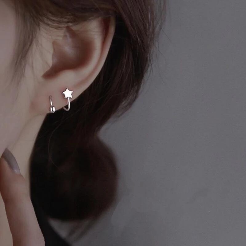 💖台灣現貨🌿五角星愛心圓珠波浪轉珠鎖珠耳環 旋轉耳繞螺旋鎖珠耳環【G133】-細節圖2