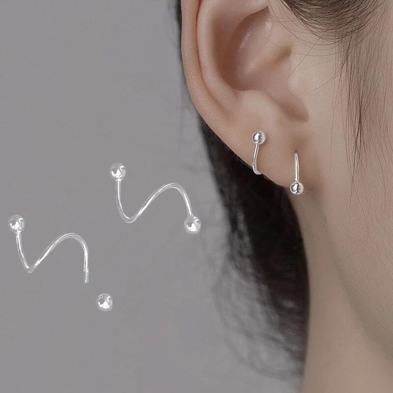 💖台灣現貨🌿五角星愛心圓珠波浪轉珠鎖珠耳環 旋轉耳繞螺旋鎖珠耳環【G133】-細節圖4