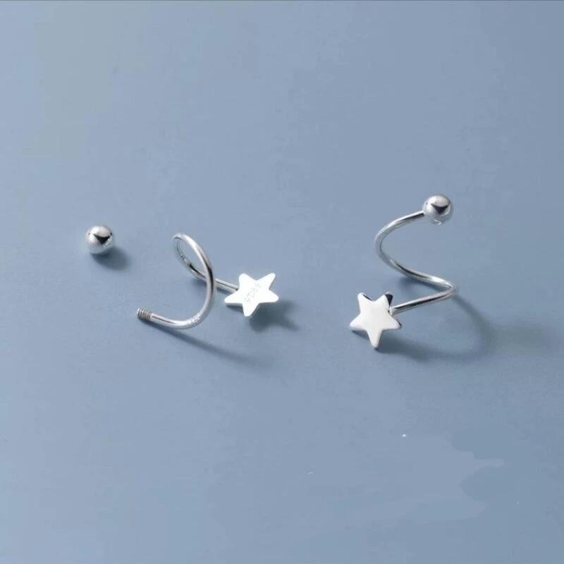 💖台灣現貨🌿五角星愛心圓珠波浪轉珠鎖珠耳環 旋轉耳繞螺旋鎖珠耳環【G133】-細節圖6