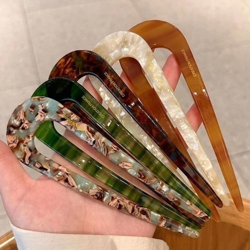 ✨台灣現貨🌿極簡風 醋酸簡約U型髮簪 網紅氣質碎花簪子 現代丸子頭盤髮髮插【L19】-細節圖5