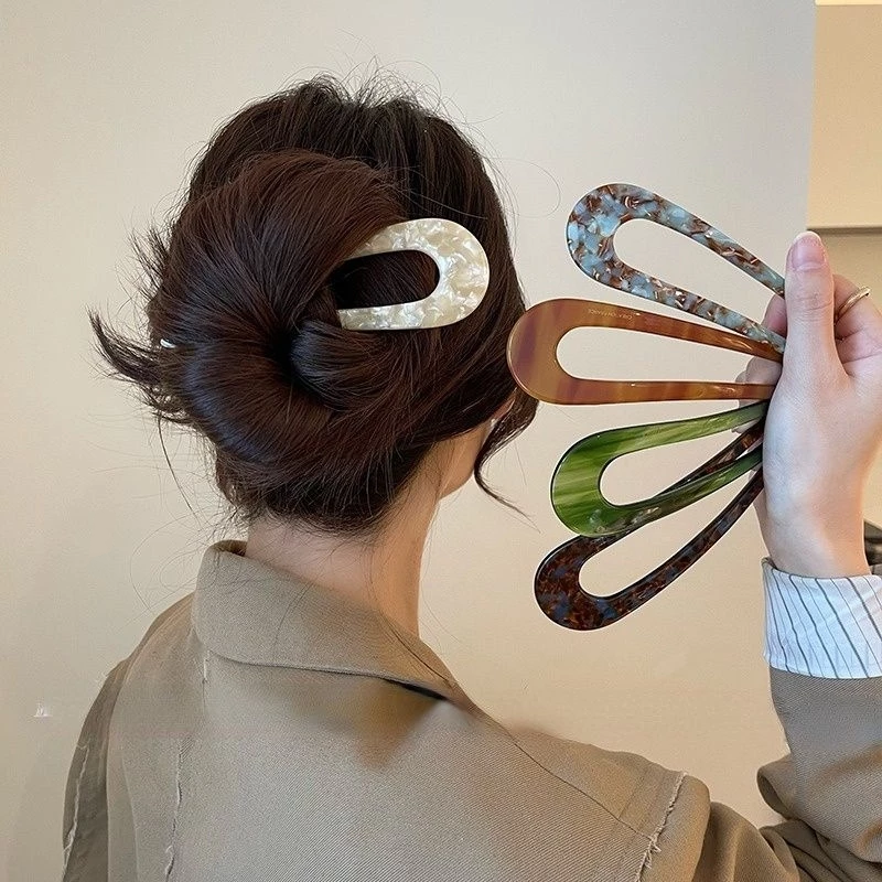✨台灣現貨🌿極簡風 醋酸簡約U型髮簪 網紅氣質碎花簪子 現代丸子頭盤髮髮插【L19】-細節圖7