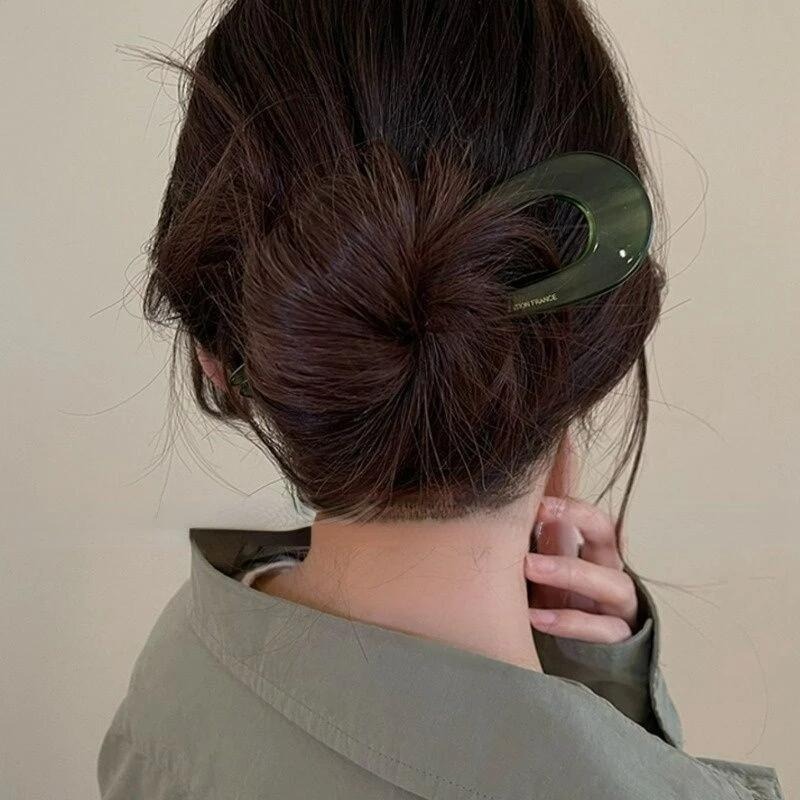 ✨台灣現貨🌿極簡風 醋酸簡約U型髮簪 網紅氣質碎花簪子 現代丸子頭盤髮髮插【L19】-細節圖8