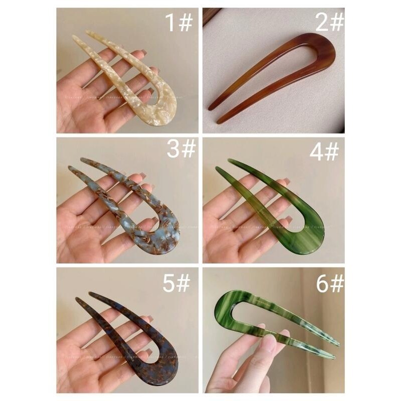 ✨台灣現貨🌿極簡風 醋酸簡約U型髮簪 網紅氣質碎花簪子 現代丸子頭盤髮髮插【L19】-細節圖10