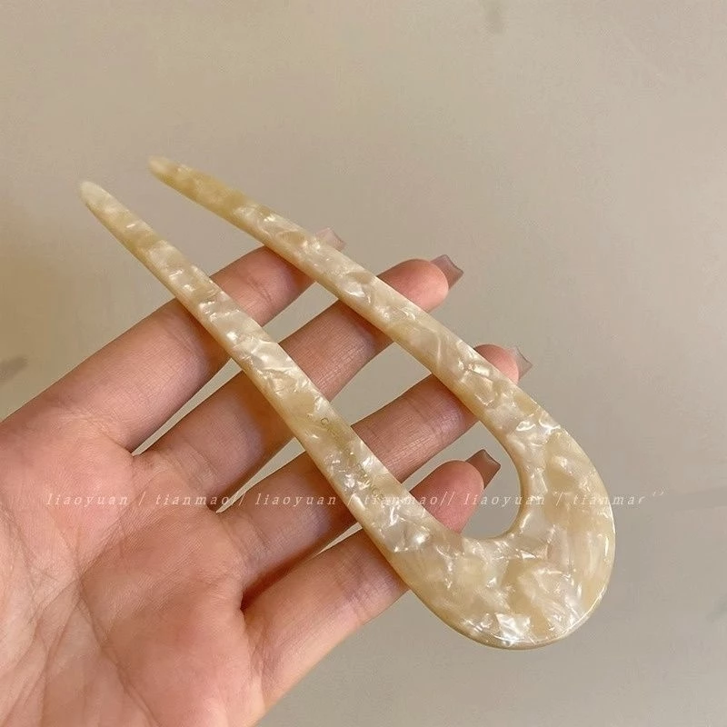 ✨台灣現貨🌿極簡風 醋酸簡約U型髮簪 網紅氣質碎花簪子 現代丸子頭盤髮髮插【L19】-規格圖10