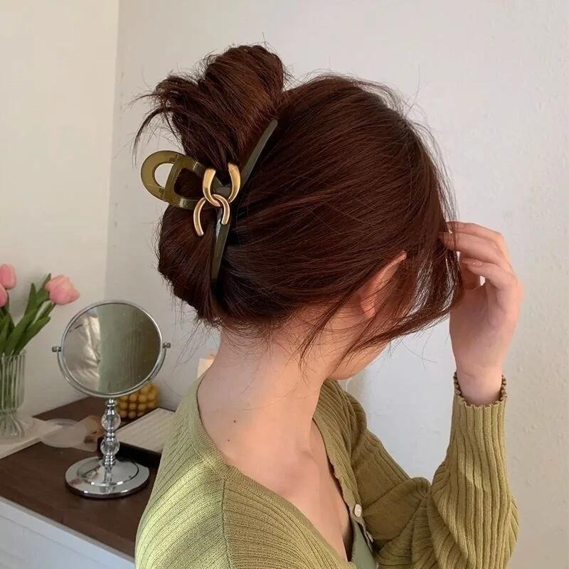 ✨台灣現貨🌿復古小香風 亞克力 超大抓夾 髮量多 鯊魚夾 馬尾夾 盤髮夾【M31】-細節圖3