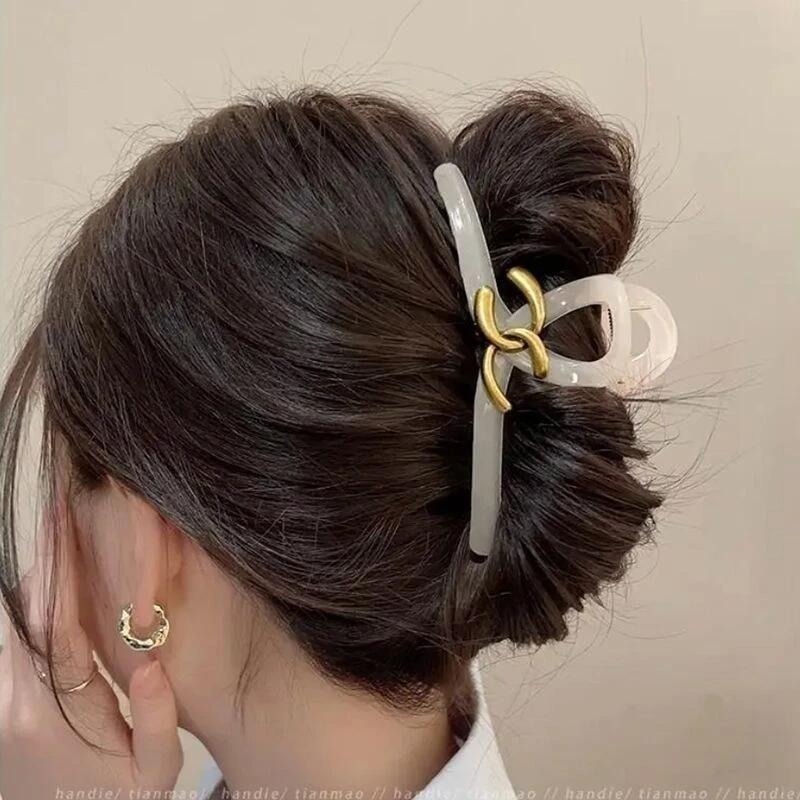 ✨台灣現貨🌿復古小香風 亞克力 超大抓夾 髮量多 鯊魚夾 馬尾夾 盤髮夾【M31】-細節圖5