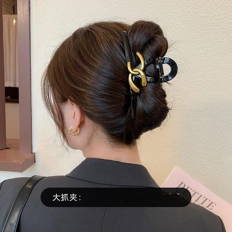 ✨台灣現貨🌿復古小香風 亞克力 超大抓夾 髮量多 鯊魚夾 馬尾夾 盤髮夾【M31】-細節圖7