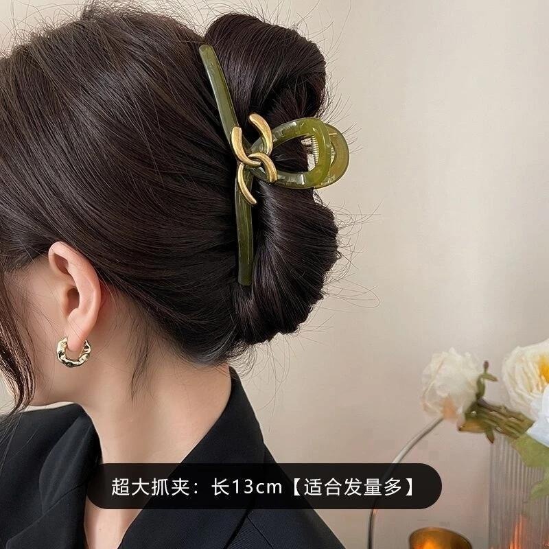 ✨台灣現貨🌿復古小香風 亞克力 超大抓夾 髮量多 鯊魚夾 馬尾夾 盤髮夾【M31】-細節圖8