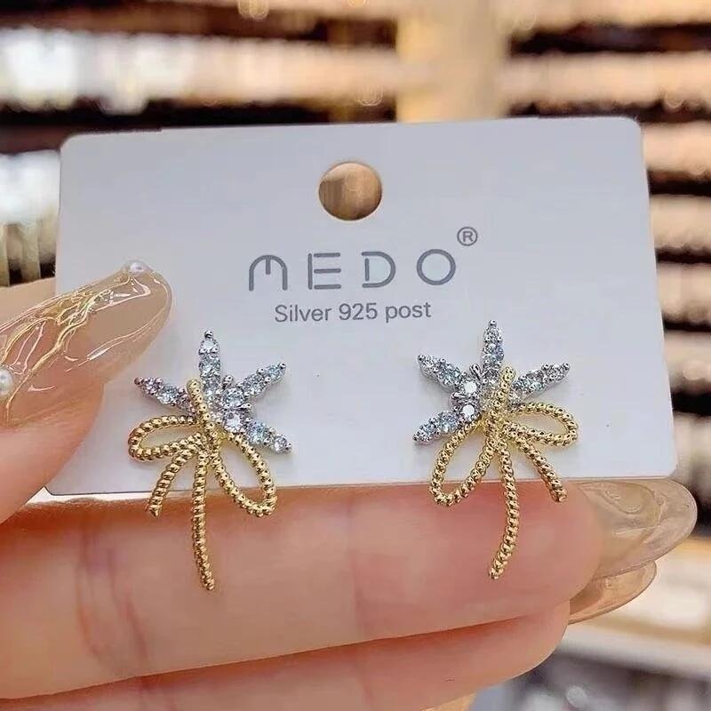 💖台灣現貨🌿韓版鑲鑽海星蝴蝶結925銀耳環 小眾設計簡單氣質獨特個性通勤約會耳飾【G358】-細節圖8
