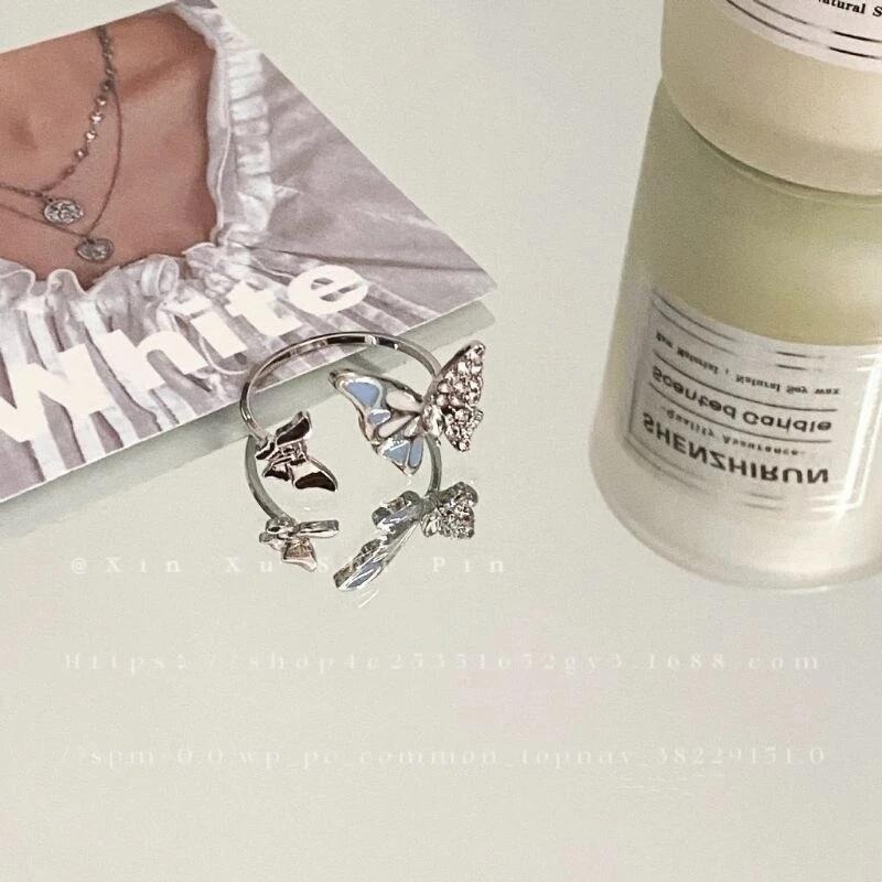 💍台灣現貨🌿甜美風滴釉蝴蝶開口戒指 精緻微鑽小眾設計高級感開口可調整指環【O66】-細節圖7