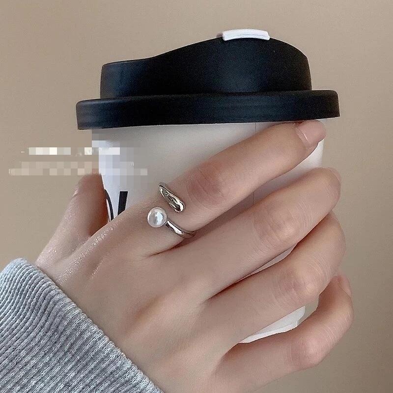 💍台灣現貨🌿極簡珍珠戒指 設計感銀色開口食指時尚個性氣質冷淡風指環【O64】-細節圖4
