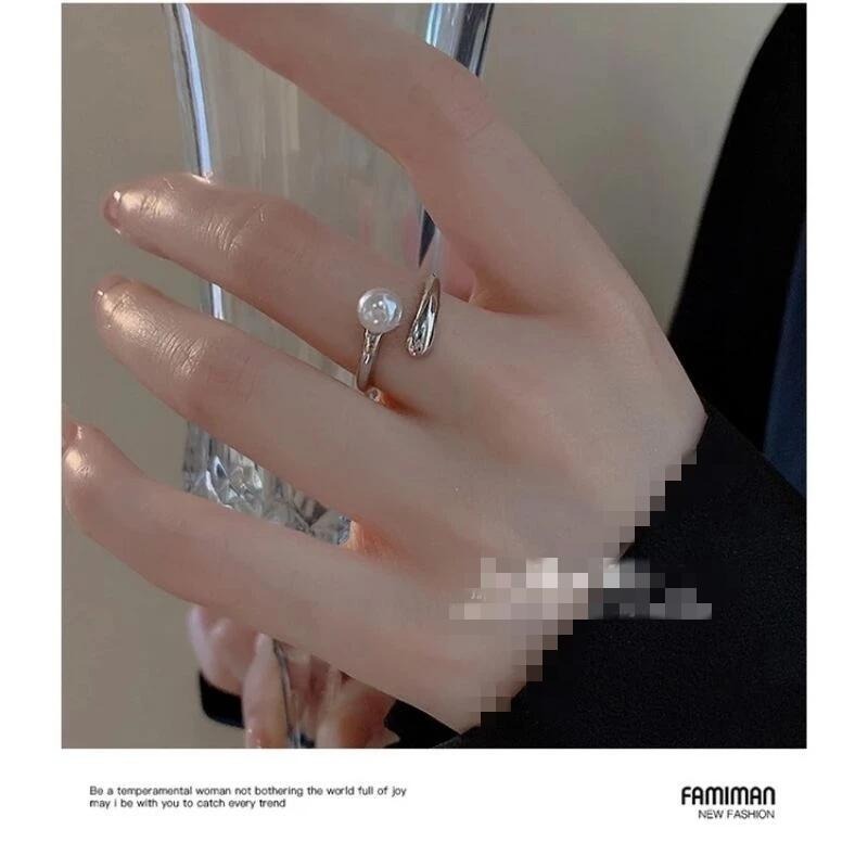 💍台灣現貨🌿極簡珍珠戒指 設計感銀色開口食指時尚個性氣質冷淡風指環【O64】-細節圖7