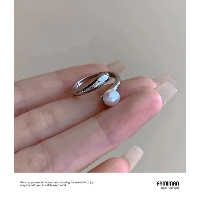 💍台灣現貨🌿極簡珍珠戒指 設計感銀色開口食指時尚個性氣質冷淡風指環【O64】-細節圖8