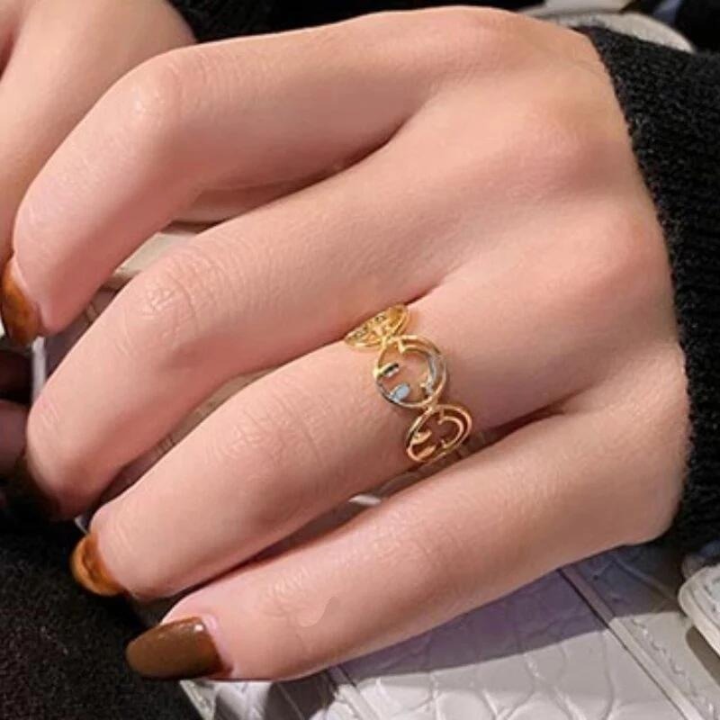 💍台灣現貨🌿新款冷淡風~笑臉戒指 ins時尚個性開口可調整指環鏤空笑臉戒圈【O63】-細節圖2