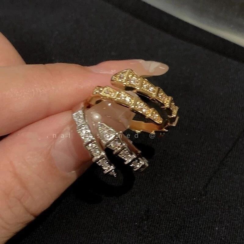💍台灣現貨🌿滿鑽開口蛇形戒指女ins潮時尚個性小眾設計感輕奢冷淡風蛇骨指環【O67】-細節圖2