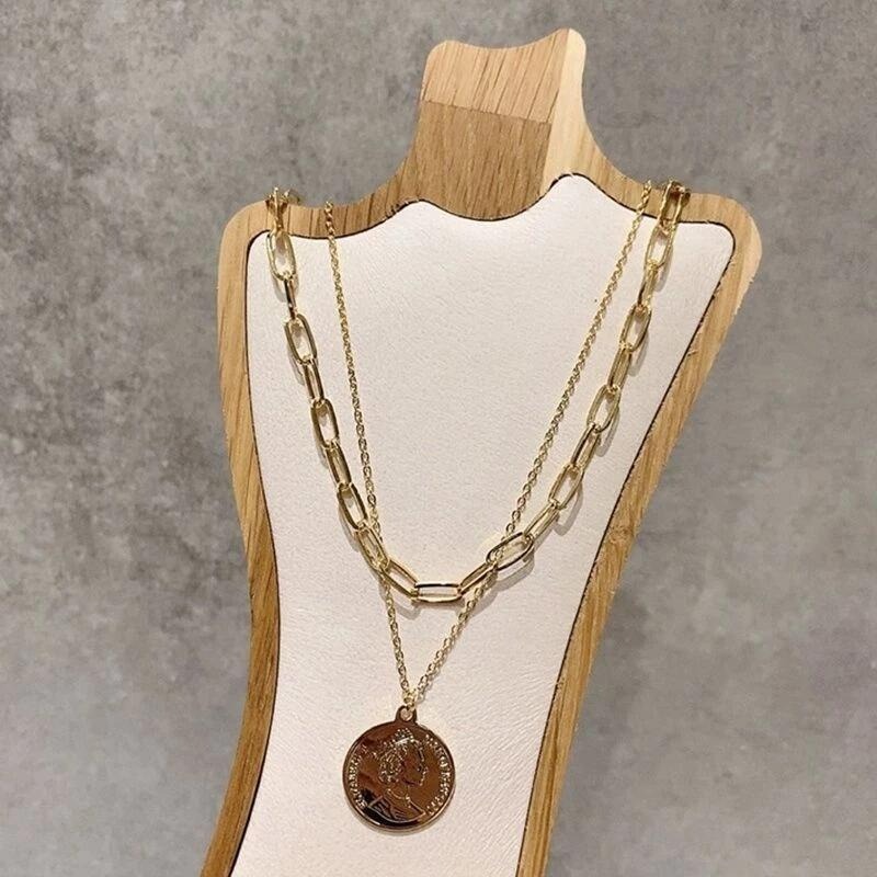 👗台灣現貨🌿 ins 小眾設計 歐美雙層金屬人頭像疊戴項鍊 百搭女王頭像吊墜項鍊鎖骨鏈【Q9】-細節圖3