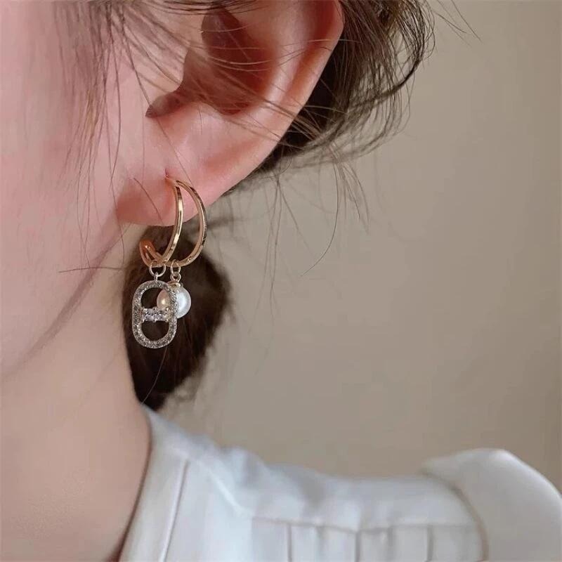 💖台灣現貨🌿韓國東大門豬鼻子微鑲鋯石珍珠耳環 S925銀針法式雙層C形氣質個性耳圈耳環【G367】-細節圖8