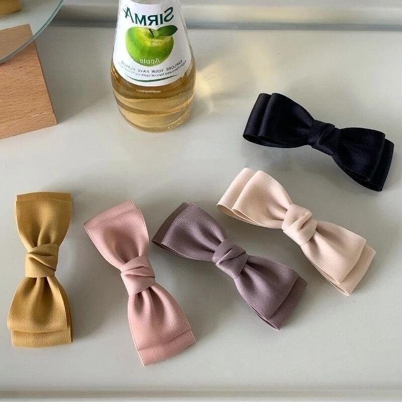 ✨台灣現貨🌿日韓純色雙層蝴蝶結彈簧夾 簡約風甜美氣質髮夾 頂夾 半扎頭髮公主頭髮飾【N68】-細節圖2