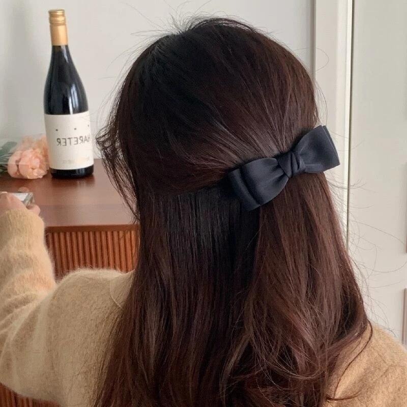 ✨台灣現貨🌿日韓純色雙層蝴蝶結彈簧夾 簡約風甜美氣質髮夾 頂夾 半扎頭髮公主頭髮飾【N68】-細節圖3
